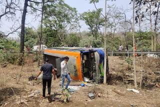 Two accidents of bus overturning in Indore