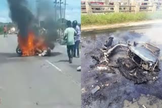 Scooter Caught fire on Road Mysore