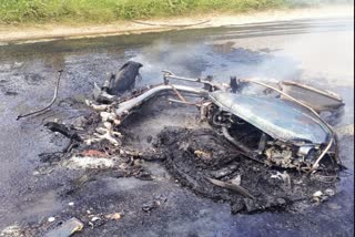 Mysuru Scooter Caught fire on Road One dead One's condition serious