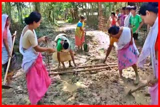 Poor condition of road at Amguri in Sivasagar