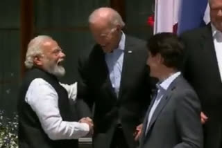 President Joe Biden walks up to PM Modi to greet him during G7 Summit