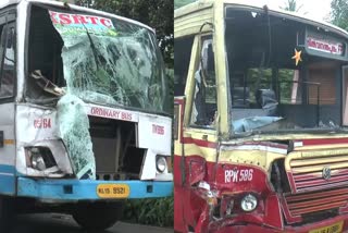 KSRTC buses collided in Nedumangad  നെടുമങ്ങാട് കെഎസ്ആർടിസി ബസുകൾ കൂട്ടിയിടിച്ചു  കെഎസ്ആർടിസി ബസുകൾ കൂട്ടിയിടിച്ചു  നെടുമങ്ങാട് വാളിക്കോട് കെഎസ്‌ആർടിസി ബസുകൾ കൂട്ടിയിടിച്ച് അപകടം