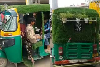 Faridabad the auto driver convert his auto in a mini garden  giving message of environmental protection  An auto driver from Faridabad convert his auto in to a mini garden  Garden  Auto Garden story  സഞ്ചരിക്കുന്ന പൂന്തോട്ടം  ഓട്ടോറിക്ഷയില്‍ ചെറിയൊരു പൂന്തോട്ടം  ഹരിയാനയിലെ ഫരീദാബാദില്‍ നിന്നുള്ള അനൂജ്