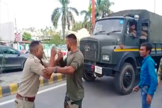 army and policemen fight