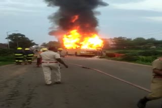 running bus catches fire in baramunda