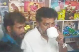 Actor Shivarajm kumar drink tea at a fan's tea shop