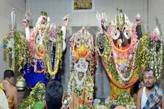 Lord Jagannath and Balabhadra's padma mukha besha in subarnapur