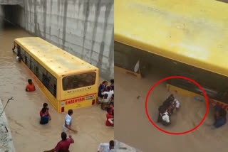 School Bus Stuck in Flood