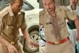 Mau police video viral  Drunk police constable video viral  Uttara Pradesh police news  ಉತ್ತರಪ್ರದೇಶದಲ್ಲಿ ಕುಡಿದ ಮತ್ತಿನಲ್ಲಿರುವ ಪೊಲೀಸ್​ ಸಿಬ್ಬಂದಿ ವಿಡಿಯೋ ವೈರಲ್​ ಮೌನಲ್ಲಿ ಕುಡಿದ ಅಮಲಿನಲ್ಲಿ ತೇಲುತ್ತಿರುವ ಪೊಲೀಸ್​ ಕಾನ್ಸ್​ಟೇಬಲ್​ ವಿಡಿಯೋ ವೈರಲ್​ ಉತ್ತರಪ್ರದೇಶ ಪೊಲೀಸ್​ ಇಲಾಖೆ ಸುದ್ದಿ