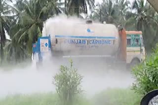 Leakage of liquid carbon dioxide from tanker in udupi