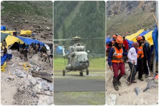 cloudburst in Amarnath, pilgrims evacuated by ITBP, Rescue operation continue in Amarnath, Indian Air Force Mi 17 helicopter in Amarnath, Amarnath cloudburst news, ಅಮರನಾಥದಲ್ಲಿ ಮೇಘಸ್ಫೋಟ, ಯಾತ್ರಿಗಳನ್ನು ಸ್ಥಳಾಂತರಗೊಳಿಸಿದ ಯೋಧರು, ಅಮರನಾಥದಲ್ಲಿ ಮುಂದುವರಿದ ರಕ್ಷಣಾ ಕಾರ್ಯಾಚರಣೆ, ಅಮರನಾಥದಲ್ಲಿ ಭಾರತೀಯ ವಾಯುಪಡೆಯ ಎಂಐ 17 ಹೆಲಿಕಾಪ್ಟರ್, ಅಮರನಾಥ ಮೇಘಸ್ಫೋಟ ಸುದ್ದಿ,