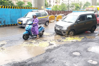 Large number of potholes on roads in Thane city