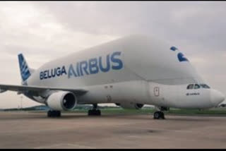 Airbus Beluga largest cargo plane in the shape of a whale arrived at the Chennai airport