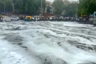textile mill chemical water on road of ahmedabad