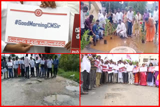 janasena digital campaign and protest over damaged roads in state