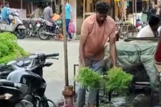 washing vegetables in drain water