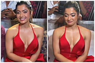 Actor Rashmika Mandanna new look on red dress