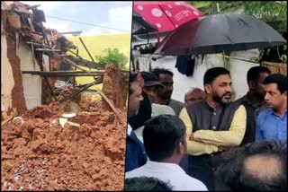 MLA Preetham Gowda visits to rain affected area in Hassan