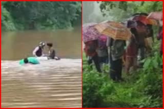 Students cross river by tyre tube