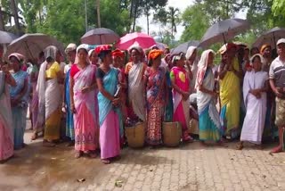 Workers protest against Assam Tea Corporation tea garden auction at Mariani in Jorhat