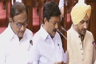 MPs Pa Chidambaram CV Shanmugam took oath in Rajya Sabha