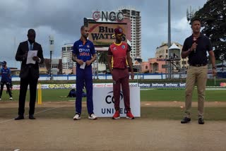 West Indies have won the toss and they will bowl first against india  IND VS WI  വെസ്റ്റ് ഇൻഡീസിനെതിരെ ഇന്ത്യക്ക് ബാറ്റിങ്  ഇന്ത്യ വെസ്റ്റ് ഇൻഡീസ്  വെസ്റ്റ് ഇൻഡീസിനെതിരെ പ്ലേയിങ് ഇലവനിൽ ഇടം നേടി സഞ്ജു സാംസണ്‍  സഞ്ജു സാംസണ്‍