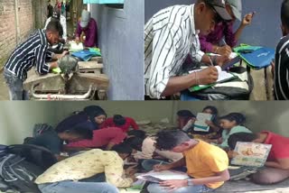 Students writing answer sheet seeing mobile or book in Surendranath College at Raiganj