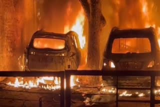 Mercedes and Tata Harrier car burnt in sonipat