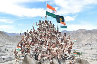 ITBP troops wave national flag