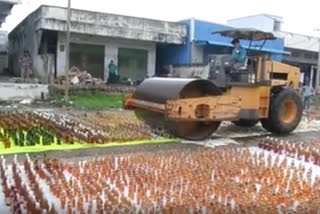 Trampled with a road roller. Liquor worth Rs. 2 crores were destroyed