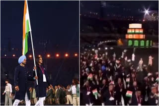 PV Sindhu Manpreet Singh Lead Indian Contingent At CWG Opening Ceremony  PV Sindhu  Manpreet Singh  commonwealth games 2022  CWG Opening Ceremony India march past  കോമണ്‍വെല്‍ത്ത് ഗെയിംസ്  കോമണ്‍വെല്‍ത്ത് ഗെയിംസ് ഇന്ത്യന്‍ മാര്‍ച്ച് പാസ്റ്റ്  പിവി സിന്ധു  മന്‍പ്രീത് സിങ്