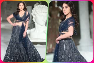 Sara Ali Khan walks ramp  Sara Ali Khan showstopper  Sara Ali Khan at Falguni and Shane Peacock show  Falguni and Shane Peacock at fdci show  Sara Ali Khan latest news  Sara Ali Khan latest pics  Sara Ali Khan photos  Sara Ali Khan images  സാറ അലി ഖാന്‍  റാംപില്‍ തിളങ്ങി സാറ അലി ഖാന്‍  നീല ലെഹങ്കയില്‍ സാറ അലി ഖാന്‍