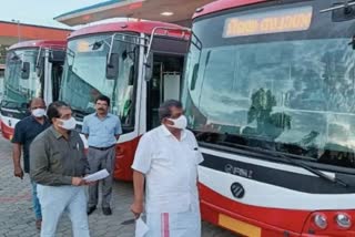 ksrtc electric bus service thiruvananthapuram  ksrtc electric bus service  trial run of electric bus service  electric bus service in kerala  തലസ്ഥാനത്ത് ഇലക്ട്രിക് ബസുകള്‍ നാളെ സർവീസ് ആരംഭിക്കും  തിരുവനന്തപുരത്ത് ഇലക്ട്രിക് ബസ് സര്‍വീസ്  കേരളത്തില്‍ സര്‍വീസ് നടത്തുന്ന ഇലക്ട്രിക് ബസുകള്‍