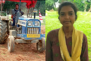 girl driving tractor in field in Gumla