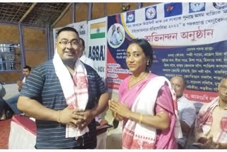 felicitation of taekwondo player in amguri