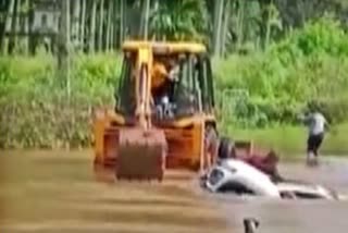 Car stuck in water in Chikmagalur