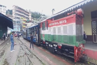 Tricolor painted in toy train engine for 75 years of independence