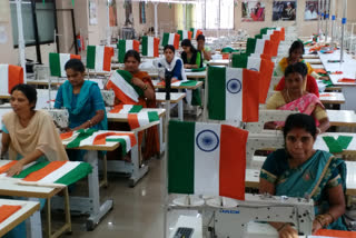 Women making national flag in Ranchi