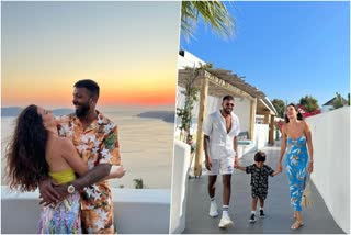 Natasa Stankovic shares glimpse of Santorini vacay with husband  Natasa Stankovic Hardik Pandya enjoy Santorini vacay  Natasa Stankovic family vacation  Natasa Stankovic family vacation pictures  Natasa and Hardik in Santorini Greece  Natasa and Hardik with son Agastya  Natasa posing cozily with Hardik  Natasa Stankovic posing in a pool donning striped monokini  Natasa Stankovic in monokini  Natasa Bollywood debut  അവധിക്കാലം ആഘോഷിച്ച് നതാസ സ്‌റ്റാന്‍കോവിച്ചും ഹാര്‍ദിക് പാണ്ഡ്യയും  നതാസ സ്‌റ്റാന്‍കോവിച്ച് ഹാര്‍ദിക് പാണ്ഡ്യ