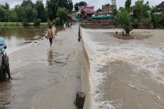 People Crossing River from Railway Bridge