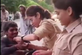 Women cops ties rakhi to specially abled man