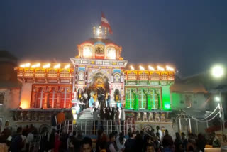 Badrinath temple lit up with tricolor lights