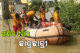 students trapped in school by flood water fire department continue to rescue in cuttack