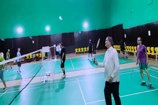 Harish Rawat Playing Badminton