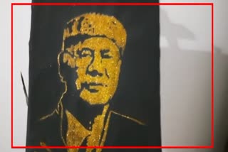 Yeshe Dorjee Thongchi glow portrait painting by young man from Lakhimpur
