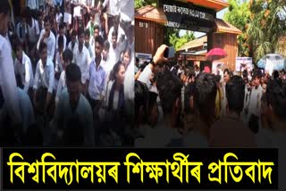 Rabindranath Tagore University students protest in Hojai