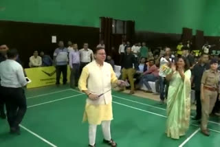CM Pushkar Singh Dhami played badminton