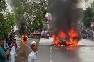 bike accident  kannur  Car caught on fire  man died  ഒരാൾ മരിച്ചു  കാറും ബൈക്കും കൂട്ടിയിടിച്ച് അപകടം  കണ്ണൂർ  മുച്ചിലോട്ട് കാവ്  കണ്ണപുരം  കണ്ണൂർ വാർത്ത  kannur local news