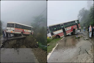 BUS HANGING ROADSIDE IN CHAMBA