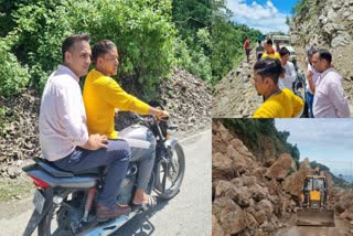Tehri DM visited the disaster affected areas by motorcycle